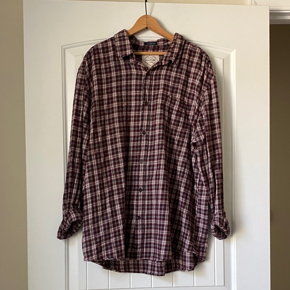 St. John's Bay Burgundy Plaid Button-Down Shirt